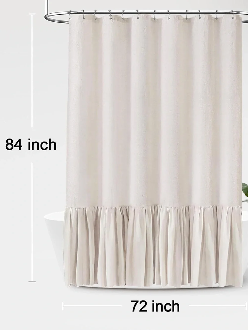 Farmhouse Boho Shower Curtain Ruffle Linen Shower Curtain Cream 72
